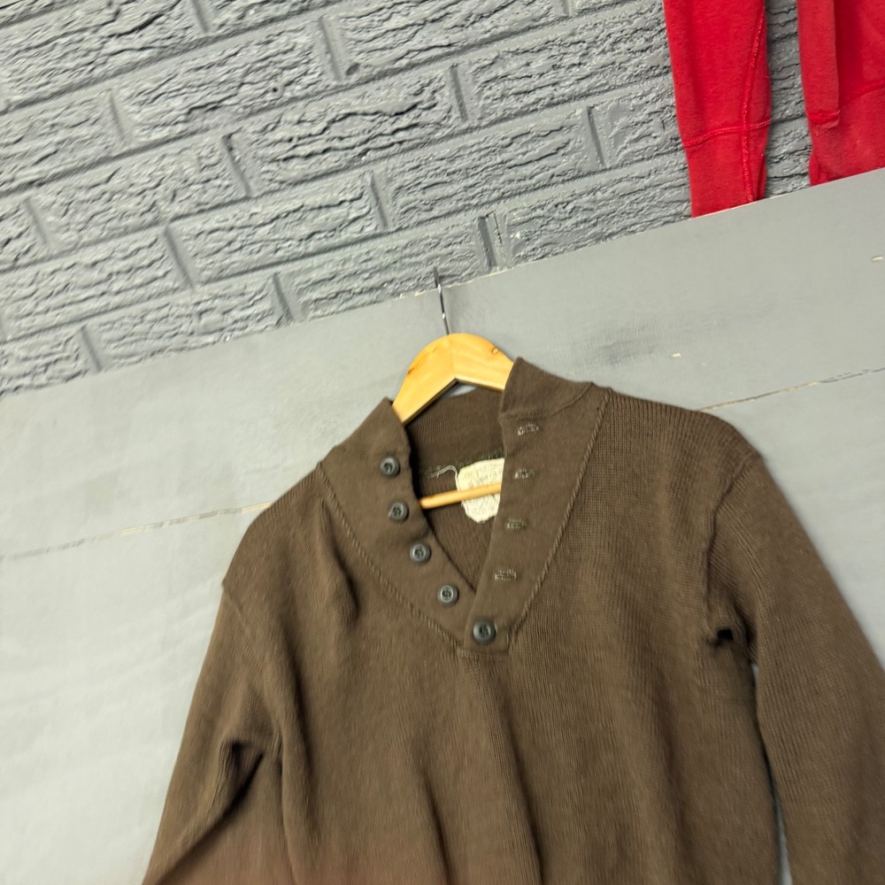 Vintage US Military 5 Button Wool Sweater Olive Drab Brown 1974 DSA100 Medium